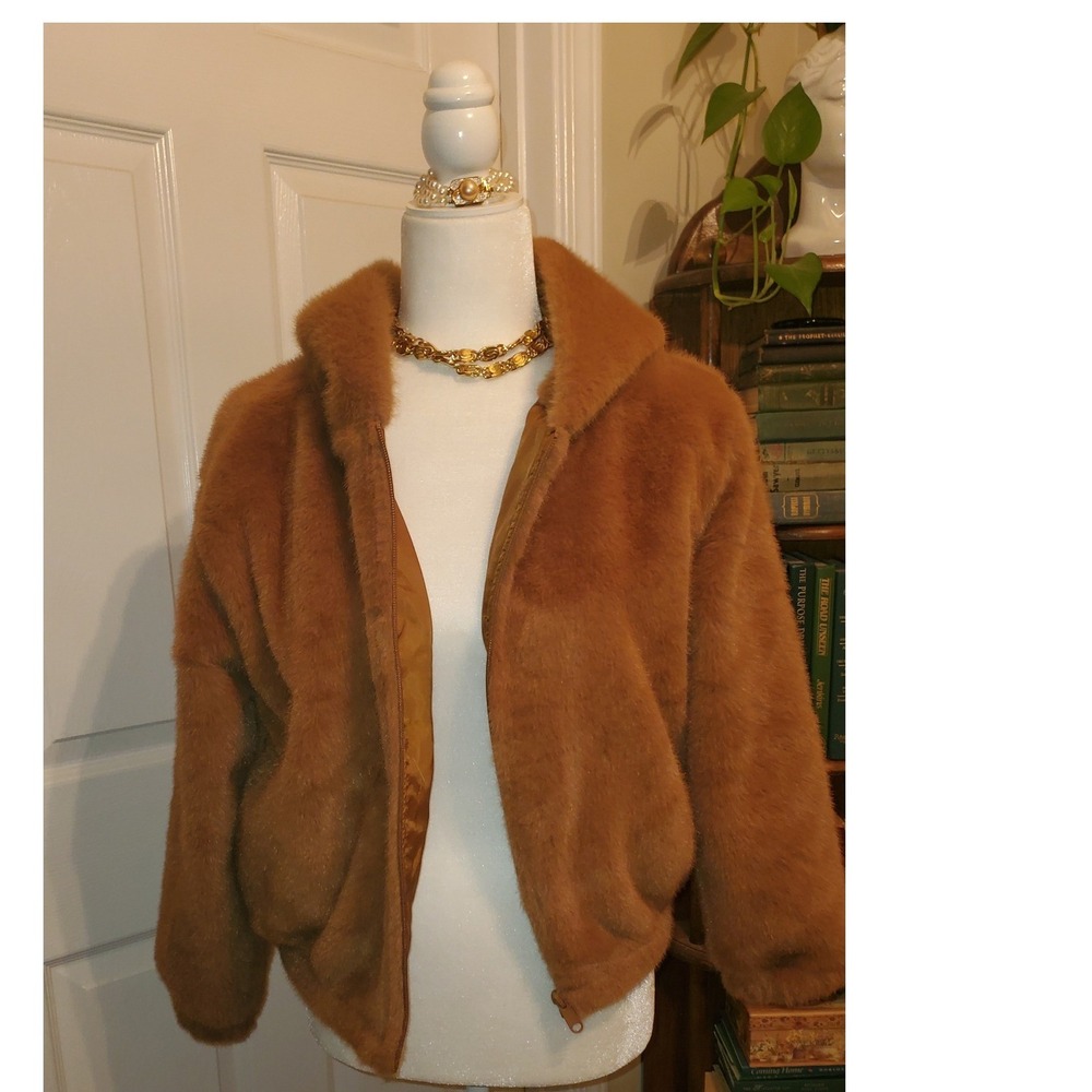 Wonder Nation Girls Faux Fur Hooded Bomber Jacket Brown XL 14-16 Plus HQ0183388P